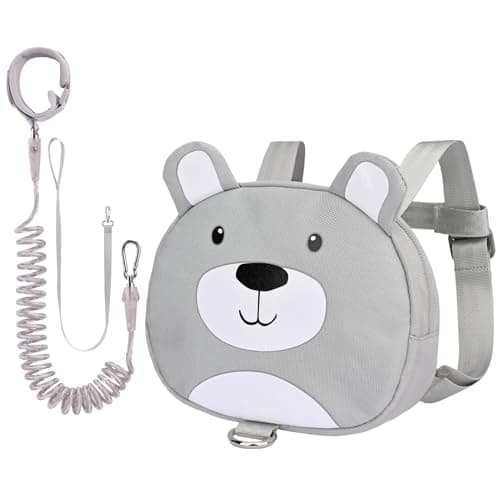 Bebamour Toddler Backpack with Reins, Animal Safety Harness Backpack for Boys & Girls, Mini Anti-Lost Walking Backpack with Detachable Leash for Travel, Nursery & Outdoor Use, Grey Bear