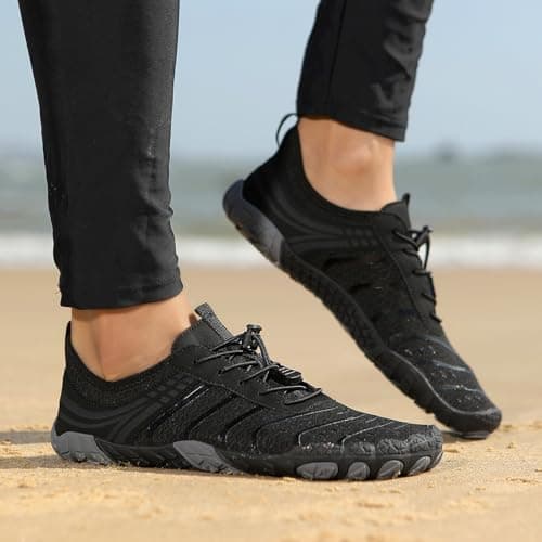Barefoot Shoes Quick Dry Aqua Shoes Water Shoes Men Women Summer Beach Shoes Toe Protection Non Slip Swimming Shoes Lightweight Stylish River Shoes, Black, 10UK — view 2