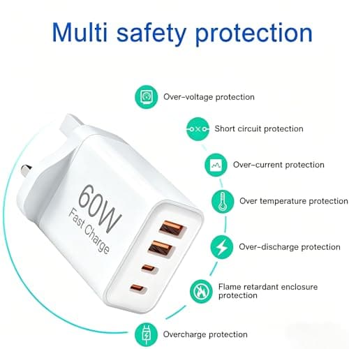 USB C Charger 60W,2Pack 4Port Fast Charging Type C UK Wall Plug for lPhone — view 5