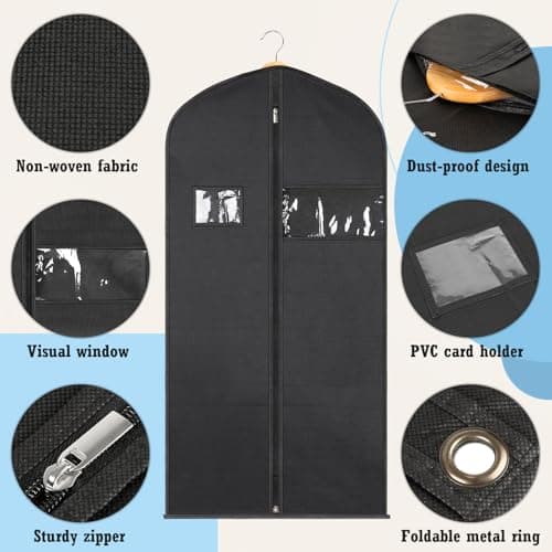 SuitBags for Men 120 x 60 CM, Dust-Proof Garment Bags, Non-woven Fabric Suit Bag, Prevent Moths Suit Cover with Zip, Clothes Covers for Suits, Dress, Coat, Jacket (120CM / 47IN - 1PCS) — view 2