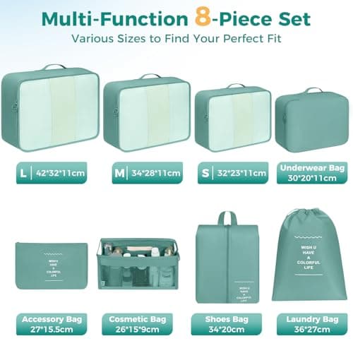 BAGAIL 8-Piece Packing Cubes Set, Travel Organizers with Breathable Mesh & Shoe Bag, Lightweight Nylon Packing Organisers for Luggage Suitcase, 9 Colors - Blue — view 3