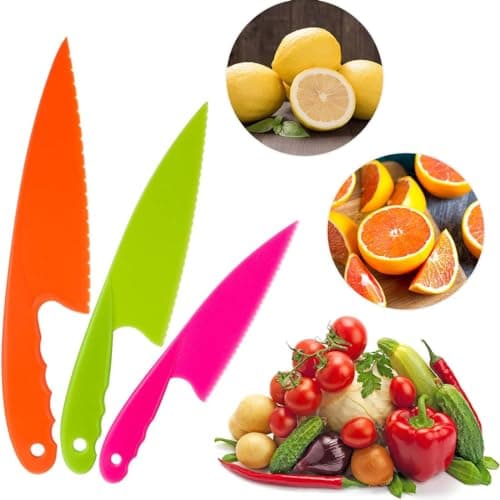 BANSHAN Toddler Knife for Chopping Safety Plastic Mini Chef Set for Kids Kitchen Pack of 3 Safe and Durable — view 3