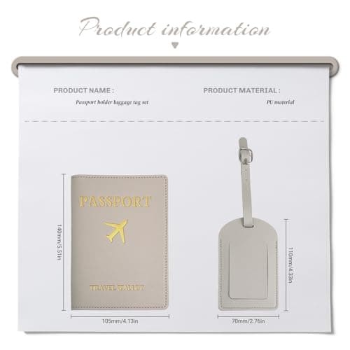YMWALK Mr and Mrs Passport Wallet and Luggage Tag Set, PU Leather Travel Essentials for Couples, Cute Honeymoon Gift, Credit Card and Business Card Holder (Gray) — view 2