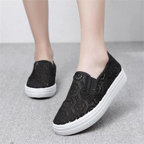 Womens Slip On Mesh Casual Shoes Summer Breathable Platform Low Top Flat Walking Shoes Lightweight Non Slip Comfort Fashion Hands-Free Trainers Outdoor Beach Travel Ladies Footwear Black — view 2