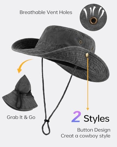 Zylioo XL/XXL/3XL Sun Hats Men Big Heads Hats Large UPF50+ Safari Hat — view 3