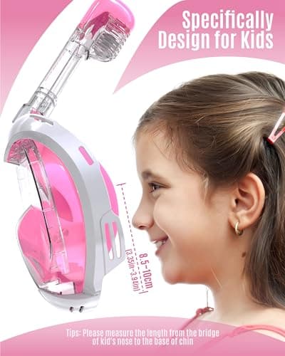 G2RISE Full Face Snorkel Mask Kids Snorkeling Set, 180 Degree Panoramic View, Anti-Fog & Anti-Leak Dry Top Snorkel Set for kids 3-8 (White Pink) — view 5