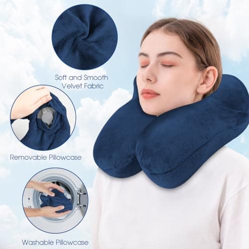 BBjinronjy Travel Pillow, Neck Pillow Inflatable for Aeroplane with Ear Plugs, Soft Velvet, Ergonomic Neck Pillow, Travel Pillow, Inflatable for Office, Plane, Car, Travel, Camping, Sleep Rest Pillow — view 4