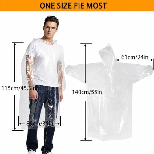 Cosowe Rain Ponchos Waterproof Adults, 5 Pack Clear Raincoats Disposable, Family Pack Festival Plastic Coats for Women Men with Sleeves Hood — view 4