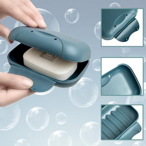 3-in-1 Soap Case - Waterproof & Leakproof Soap Bar Holder with Lid - Portable for Shower & Travel (Black, White, Navy Blue) — view 3