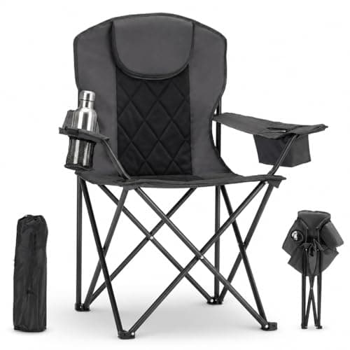 Meulbaty Extra Wide Heavy Duty Camping Chair for Adults – Oversized Folding Chair for Big & Tall Users, 400lbs Capacity, Padded Headrest, Insulated Cooler Bag & Cup Holder for Camping, Beach & Garden