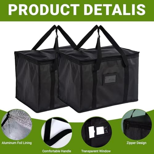 2 Pcs Insulated Cooler Bag Box, Thermal Food Delivery Bag with Zipper Seal, 40L Reusable Insulation Shopping Bags Picnic Lunch Bags Foldable Cool Box for Shopping Camping Family BBQ Picnic (Black) — view 3