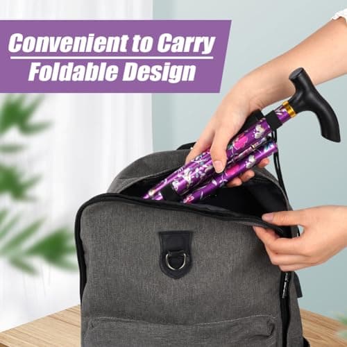 Flintronic Walking Stick, Folding Walking Stick, Adjustable Folding Walking Sticks, Collapsible Lightweight Flexible Stick, Comfortable Grip Durable Mobility Aid for Men Women, Purple Print — view 6