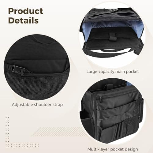 YOFAPA Black Car Seat Back Organizer, Waterproof Oxford Fabric Vehicle Storage Bag, Multi-Pocket Auto Backseat Holder for Road Trips, Long-Lasting Universal Fit SUVs Trucks — view 4