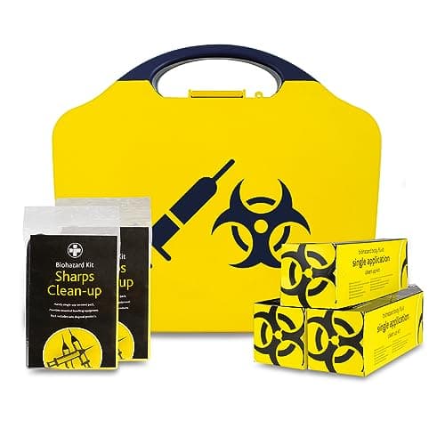 Reliance Medical Combination Kit Box - HSE Compliant, Safe and Complete Biohazard Control for Workplace Safety, Includes 3 Biohazard Spill Clean-Up Packs and 2 Sharps Disposal Packs