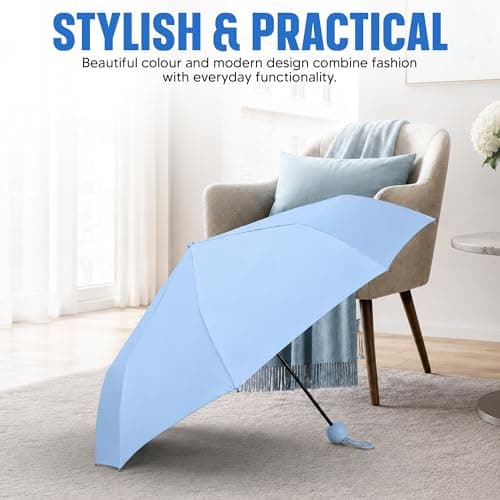 BMLIMITED BML Blue Mini Folding Umbrella Windproof Travel Umbrella for Women Lightweight Portable Compact Rain Umbrella with UV Sun Protection — view 2