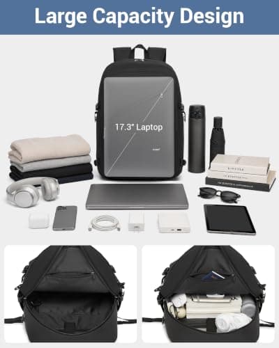 Kono 17.3 Inch Laptop Backpack School Bag Large Rucksack for Men Black — view 3