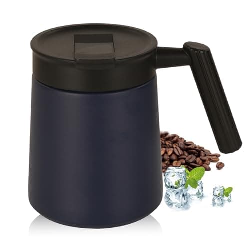 HZXYchen 500ml Thermal Mug with Handle, Stainless Steel Insulated Travel Cup, Leak-Proof Coffee Flask for Office, Car & Camping, Keeps Drinks Hot/Cold All Day (Navy Blue)