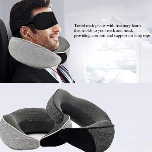 Adjustable Travel Neck Pillow Made of Memory Foam Cotton Neck Support Pillow, Foldable U-shaped Snap Neck Pillow, Practical Ergonomic Travel Pillow,light gray — view 4