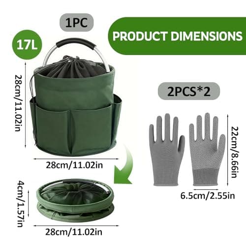 Esoes 17L Garden Tool Bag with Handle Drawstring Closure & 2PCS Grip Gloves — view 2