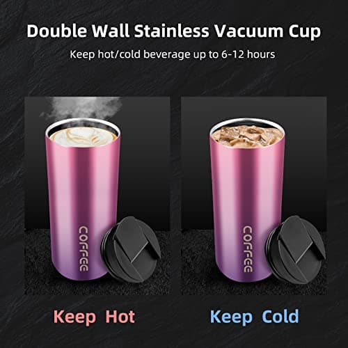 Travel Mug, Double Walled Coffee Cup 550ml Vacuum Insulation Stainless Steel with Leakproof Lid Eco-Friendly, for Hot and Cold Water Coffee and Tea — view 4