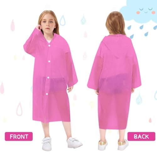 Vicloon Kids Portable Raincoat, 2 Pack Rain Poncho Kids Waterproof with Hoods and Sleeves, Reusable Rain Resistant Poncho for Camping, Emergency Situations, Travel — view 3