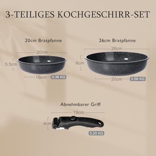 GiPP 3PCS Pots and Pans Set Non Stick,Granite Nonstick Kitchen Cookware Set with Detachable Handle, PFAS & PFOA Free, RV Cookware Set for Camping, Oven Safe(Grey,3PCS) — view 2