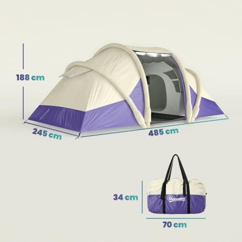 Outsunny Inflatable Camping Tent w/Air Pump, Tunnel Design Purple — view 3