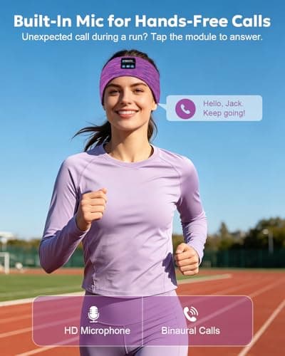 FZF Sleep Headphones Bluetooth 5.4 Headband: Soft Headphones for Sleeping, Side Sleepers, Yoga, Meditation with HD Stereo Speakers | Wireless Music Headband for Travel, Relax, Workout-Purple — view 6