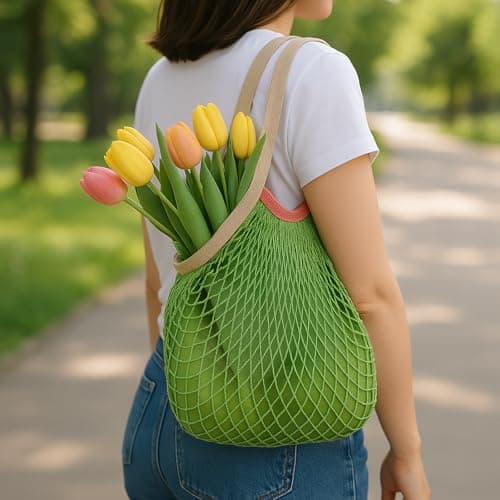 MUNSKT 1 Pc Reusable Mesh Shopping Net Bag with Liner - Organic Cotton Rope Net Bag for Fruits Vegetables, Washable Beach Bags — view 6