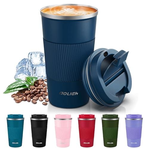 Aolieh Travel Mug 510 ml, Insulated Coffee Cup with Lid, Reusable Stainless Steel Thermal Cup for Coffee, Tea & Cold Drinks, Leak-Resistant Double-Walled Travel Mug, Navy Blue