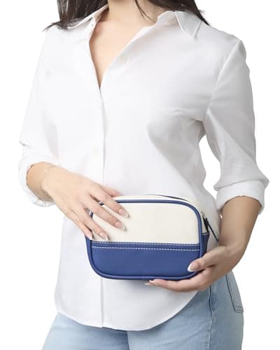 Lands' End Medium Rectangular Dopp Kit for Travel, Striped Canvas Toiletry Bag with Top Zip, Navy, M, Navy — view 3