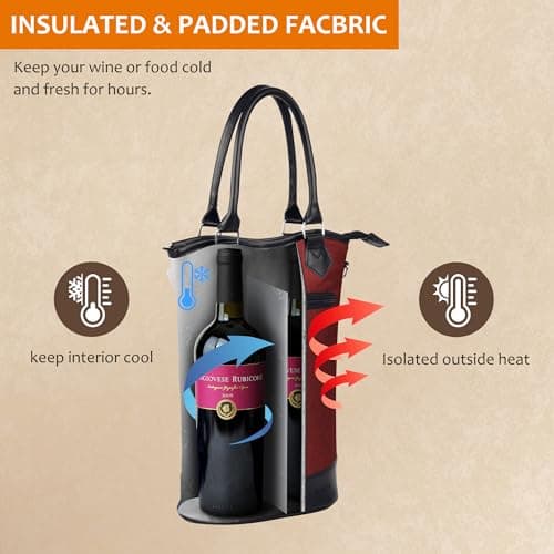 Kato Tirrinia Wine Cooler Bag Insulated Leakproof Padded Portable Wine Carrier with Strap 2 Bottle Wine Bag for Camping Travel Beach Picnic Gift for Wine Lovers Red — view 5