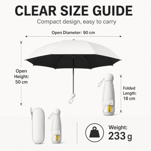 WHJYCC Compact Folding Umbrella - White Travel Umbrella with Storage Case — view 4
