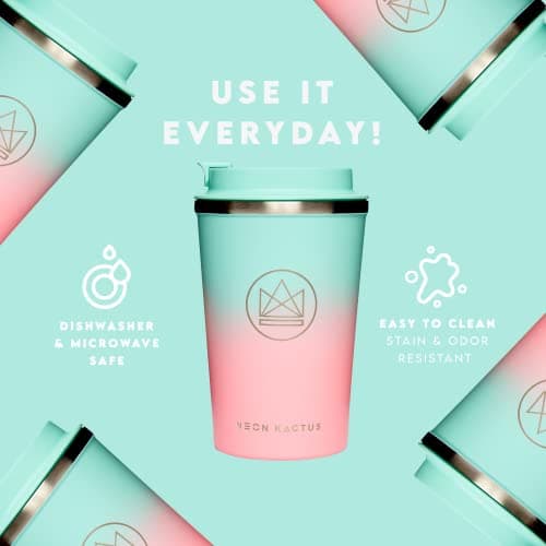 Neon Kactus Insulated Travel Cup | Double Wall Insulated for Hot & Cold Drinks | Reusable Coffee Cup with Lid | Fully Leakproof, Dishwasher Safe, Eco-Friendly | Twist & Shout, 12oz — view 3