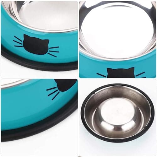 SUOXU Cat Bowls, Stainless Steel Colorful Cat Food Bowl, Non-slip Pet Water Bowl, Puppies Feeding Bowl, Set of 3 Metal Cat Bowl With Silent Pet Feeding(Blue/Purple/Green) — view 4