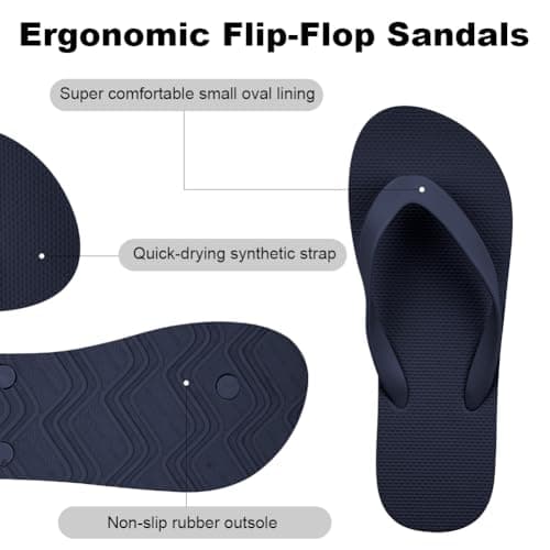 Aomig Unisex Flip Flops Ladies Girl Men Flatform Beach Flip-Flop Slim Rubber Flip Flops Women's Yoga Mat Comfortable Beach Platform Sandals Slip-Resistant Flat Flip Flops(Dark Blue-UK Size-7-8) — view 6