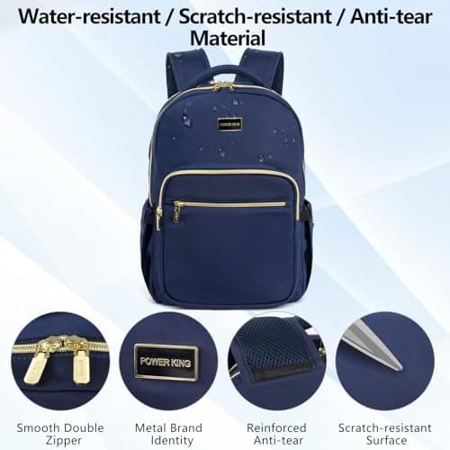 POWER KING 15.6'' Laptop Backpack Womens/Mens, Waterproof Rucksack Bag with Anti-theft Pouch, Lightweight Small Backpack Casual Daypack for Travel/College/Work (Navy Blue, 25L) — view 4