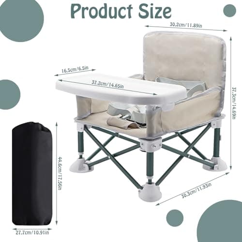 ICEBLUEOR Baby Camping Chair with Tray, Folding Toddler Booster Seat, Portable High Chair Baby Seat with Travel Bag, Travel Highchair, Baby Feeding Chair for Picnic Camping Beach Travel — view 2