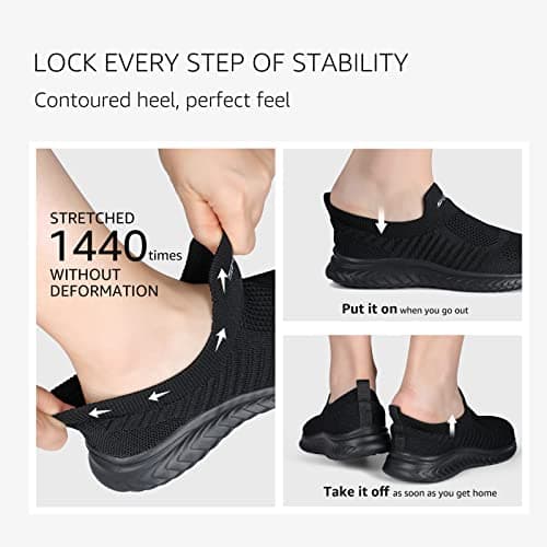STQ Walking Shoes for Women Slip on Lightweight Breathable Fashion Casual Shoes Low Top Trainers Fitness Jogging Outdoor Sneakers , 5 UK, All Black — view 4