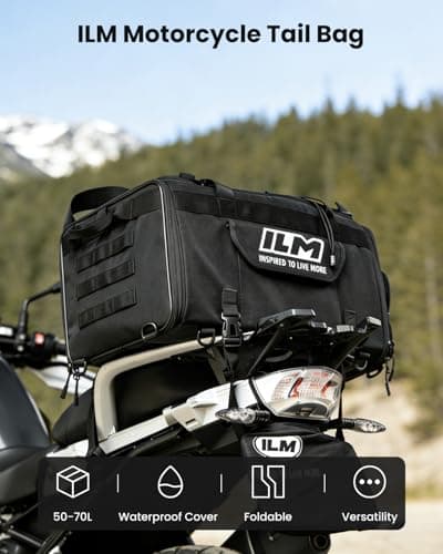 ILM Motorcycle Tail Bag 50-70L Travel Luggage Motorbike Rear Rack Trunk Shoulder Backpack with Rain Cover Model BL02 — view 5