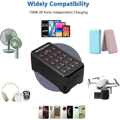 USB Charger Station, 20 Ports 100W/20A Desktop USB Charging Station — view 4