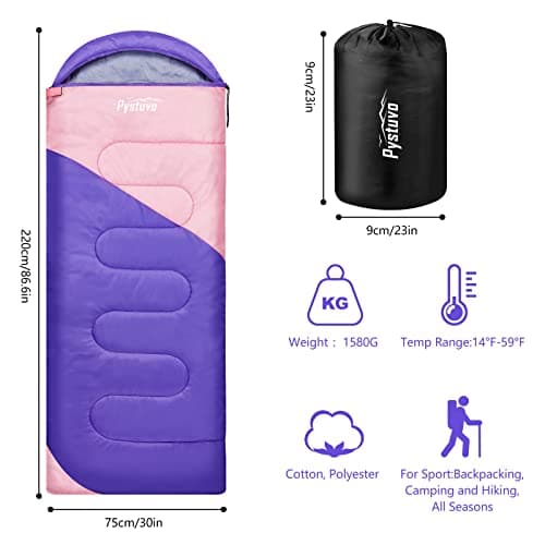 Pystuvo Sleeping Bag for Adults,4 Season Sleeping Bag,Lightweight,Waterproof Indoor & Outdoor Use,Purple+Pink — view 2