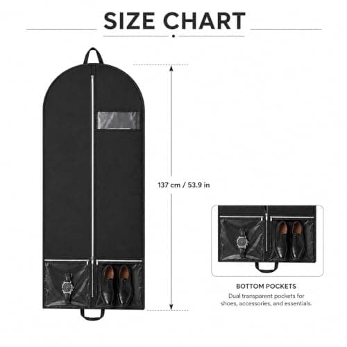 137cm Black Breathable Garment Suit Bag with 10cm Expandable Gusset — view 2