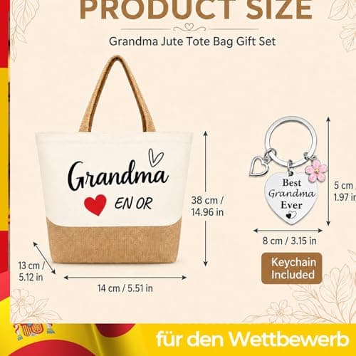 RUHSNJK Grandma Gifts, Grandma Birthday, Beige Jute Tote Bag and Best Grandma Ever Keyring, Practical Shopping and Travel Gift from Grandchildren — view 4
