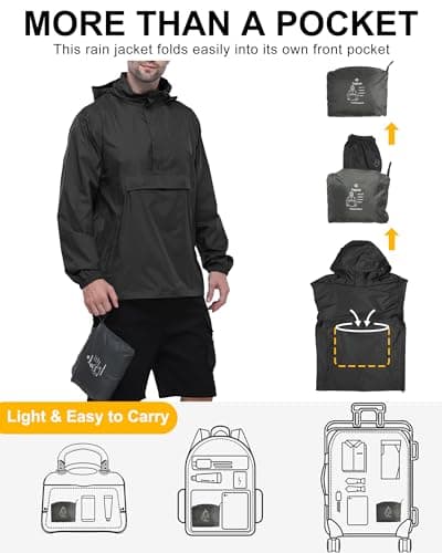 Outdoor Ventures Men's Waterproof Rain Jacket Packable Hooded Pullover — view 4