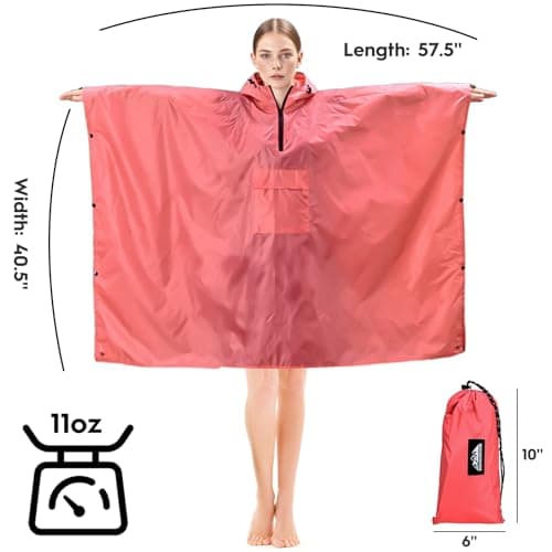 Bruvoalon Multi-functional Waterproof Rain Poncho with 1/4 Zip & Chest Pocket, 3-in-1 Outdoor Rain Poncho, Sunshade, & Ground Mat for Adults Emergency Outdoor, Burgundy — view 6