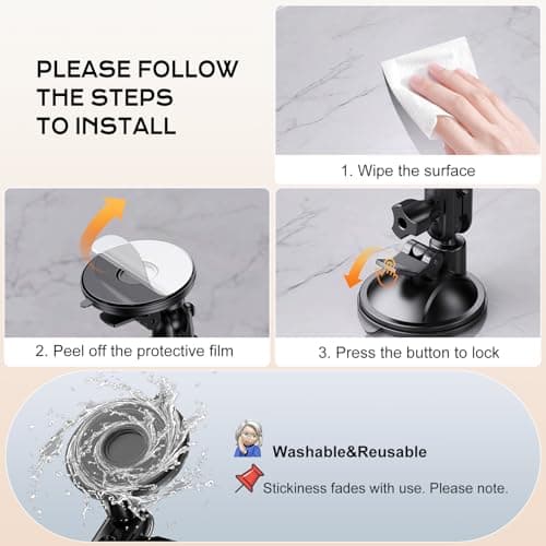 MAGJIEYX Suction Cup Mirror Phone Holder, Portable Content Creator Phone Mount for Car Bathroom Kitchen Makeup Selfies 360° Rotatable Wall Mount Fits for iPhone Samsung all Smartphones (Not Light) — view 5