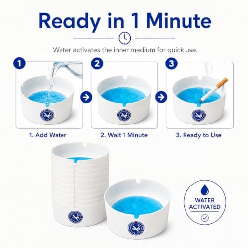 Disposable Ashtray 25 Pack, Water Activated Smokeless Ashtray, Portable Stackable Cigarette Ash Holder, Ashtray for Home, Hotel, Bar, Restaurant & Outdoor Smoking Areas — view 6
