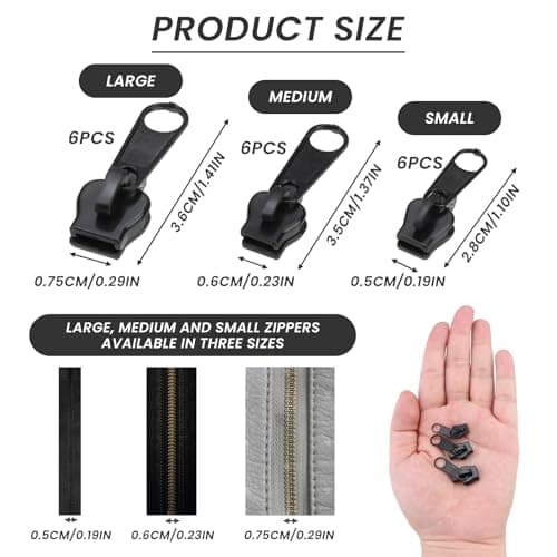 18Pcs Zipper Pull Replacement 3 Sizes Zip Repair kit #3#5#8 — view 2