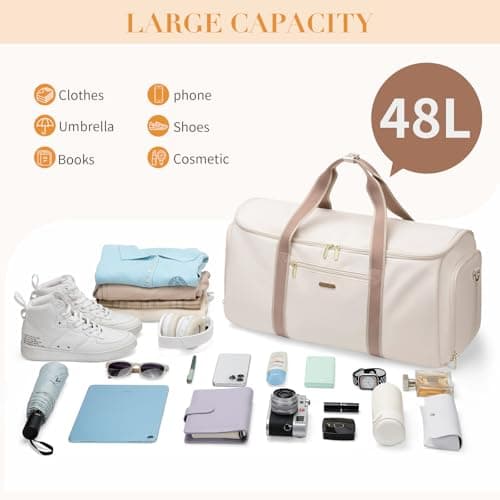 Garment Bags for Travel 2 in 1 Convertible Suit Travel Duffel Bag for Women, Carry On Weekend Overnight Bag with Shoulder Strap and Shoes Compartment for Weekend Trip and Business Trips (Creamy-White) — view 5
